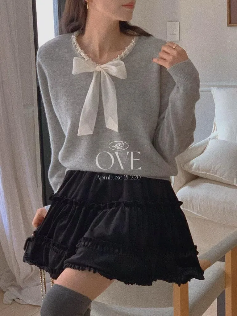 🇰🇷Chloe C. 韓國東大門服飾🇰🇷 正韓高級羊毛珍珠緞帶蝴蝶結領上衣