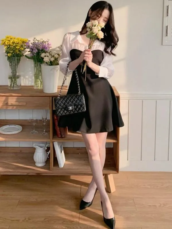 🇰🇷Chloe C. 韓國東大門服飾🇰🇷  正韓拼接襯衫領長袖洋裝