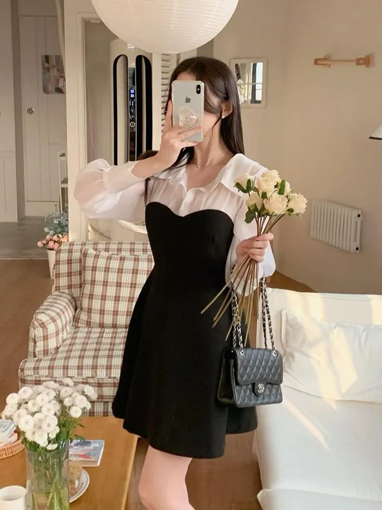 🇰🇷Chloe C. 韓國東大門服飾🇰🇷  正韓拼接襯衫領長袖洋裝