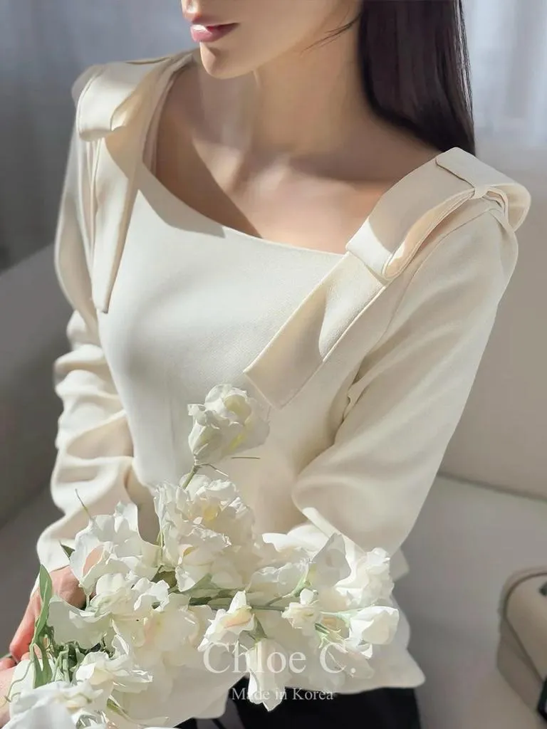 🇰🇷Chloe C. 韓國東大門服飾🇰🇷  🏆韓國上衣熱銷排行 正韓蝴蝶結肩長袖魚尾上衣