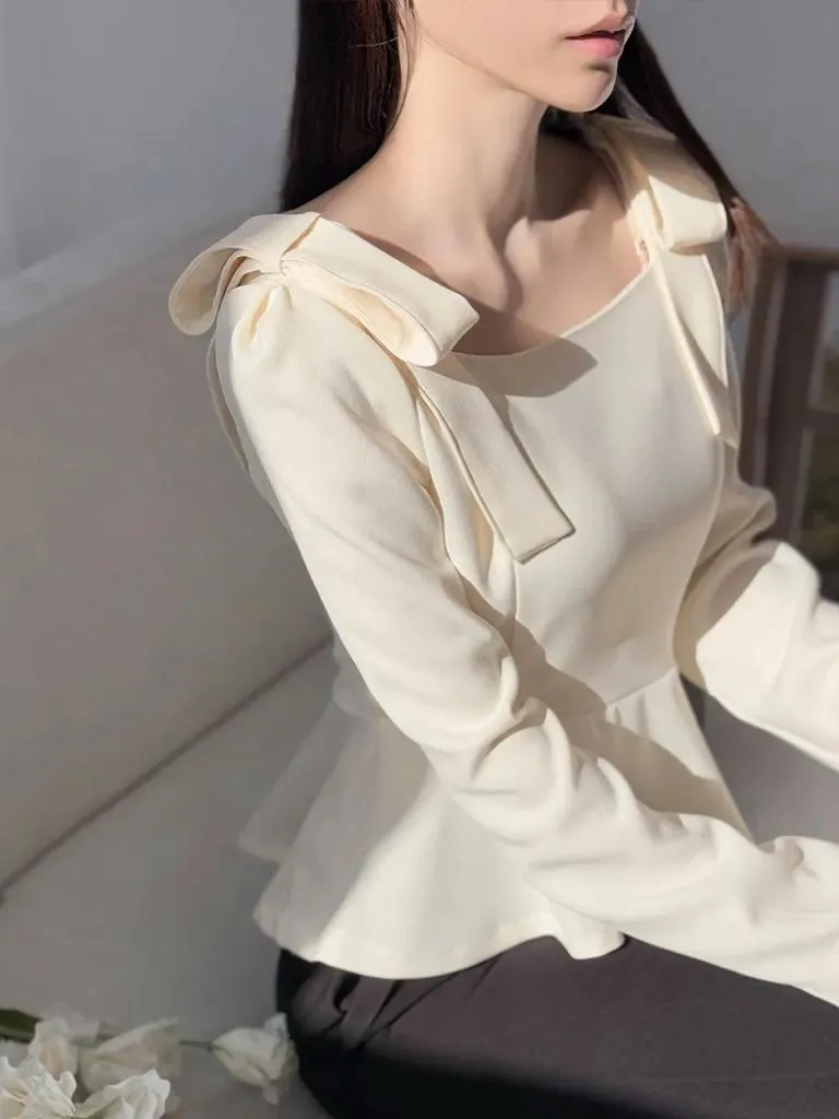 🇰🇷Chloe C. 韓國東大門服飾🇰🇷  🏆韓國上衣熱銷排行 正韓蝴蝶結肩長袖魚尾上衣