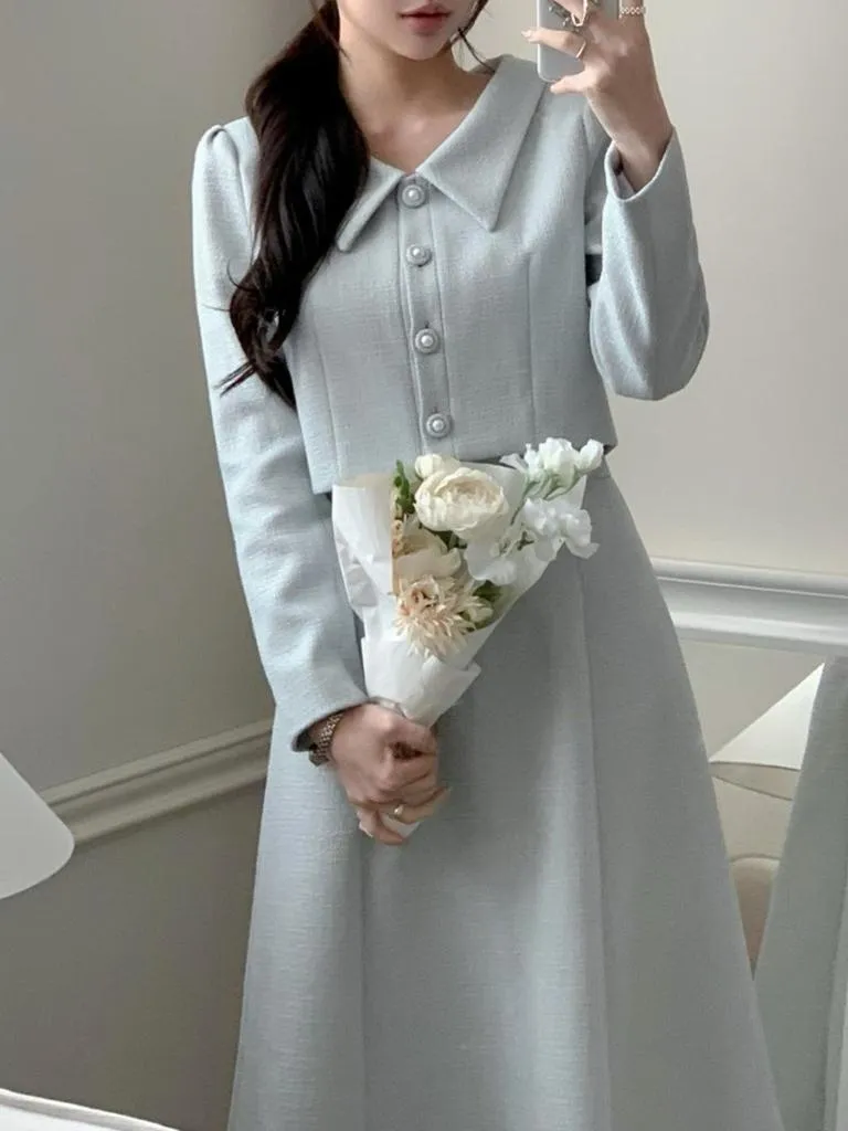 🇰🇷Chloe C. 韓國東大門服飾🇰🇷  正韓立領排扣外套散裙套裝