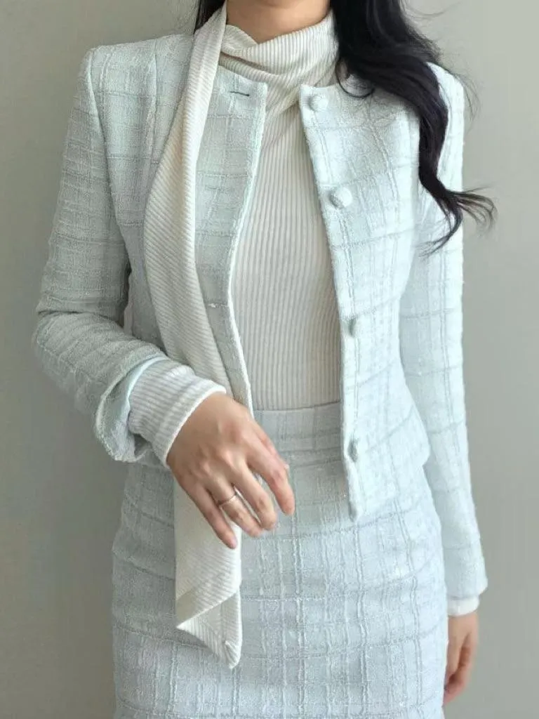 🇰🇷Chloe C. 韓國東大門服飾🇰🇷 正韓珍珠閃亮格紋外套長裙套裝