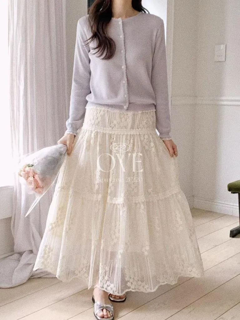 🇰🇷Chloe C. 韓國東大門服飾🇰🇷 正韓民族花風透紗彈性腰長裙