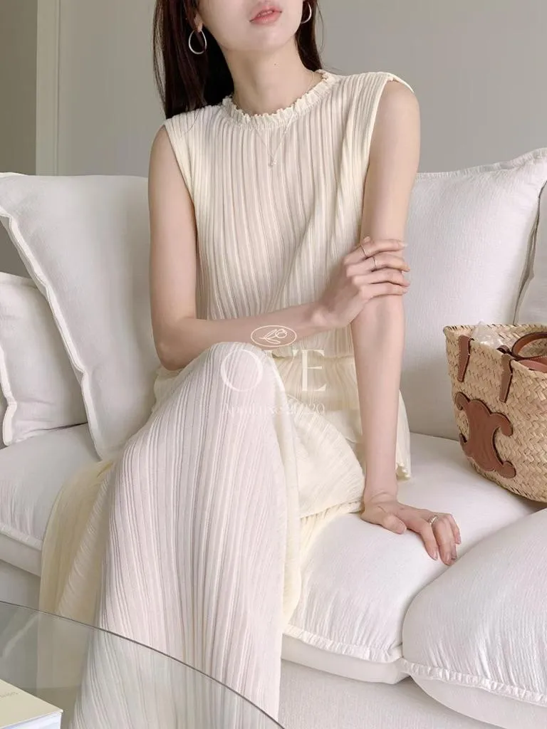 🇰🇷Chloe C. 韓國東大門服飾🇰🇷 正韓直紋束腰無袖衣長裙套裝