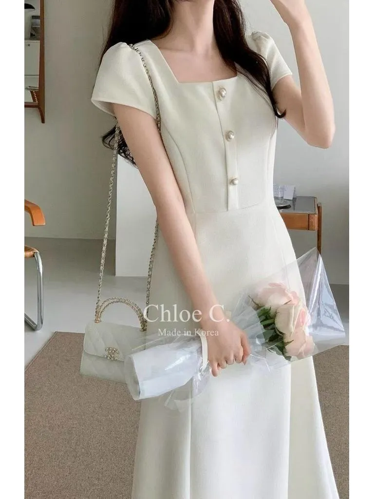 🇰🇷Chloe C. 韓國東大門服飾🇰🇷 正韓方領假扣短袖洋裝.櫻花季的浪漫🌸