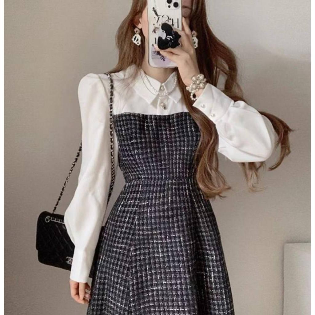 🇰🇷Chloe C. 韓國東大門服飾🇰🇷 正韓小香風公主立領拼接格紋洋裝