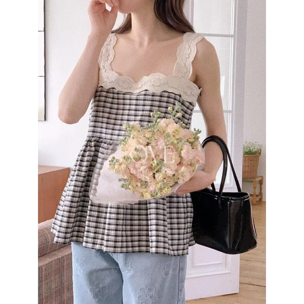 🇰🇷Chloe C. 韓國東大門服飾🇰🇷 正韓小花肩領無袖收腰上衣花朵褲套裝