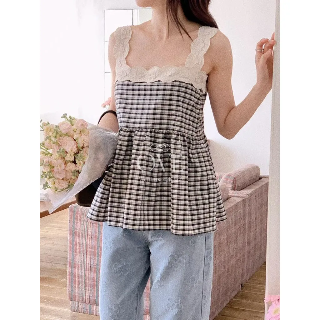 🇰🇷Chloe C. 韓國東大門服飾🇰🇷 正韓小花肩領無袖收腰上衣花朵褲套裝