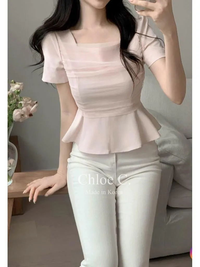 🇰🇷Chloe C. 韓國東大門服飾🇰🇷 正韓方拼接薄紗魚尾短袖上衣