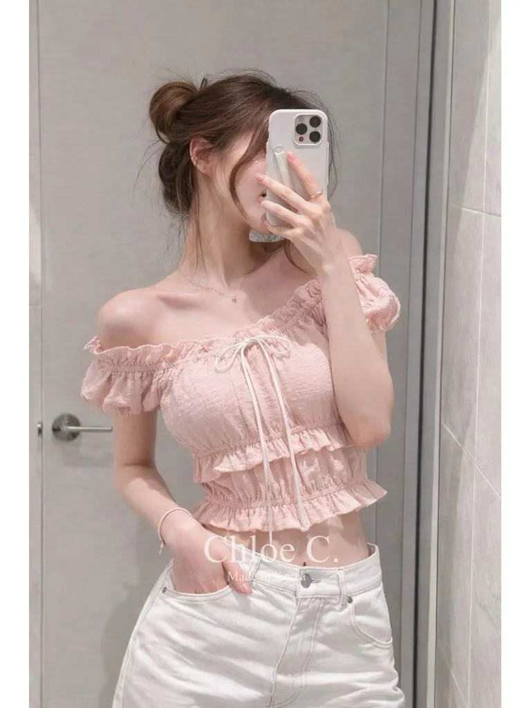 🇰🇷Chloe C. 韓國東大門服飾🇰🇷 正韓花朵層次一字領綁帶上衣