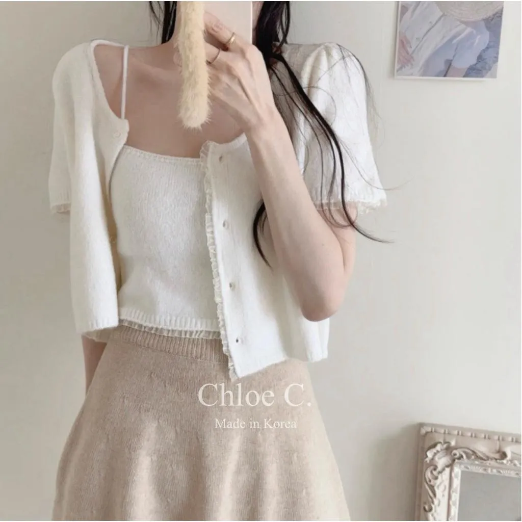 🇰🇷Chloe C. 韓國東大門服飾🇰🇷 正韓碎花紗邊毛背心短袖外套套裝