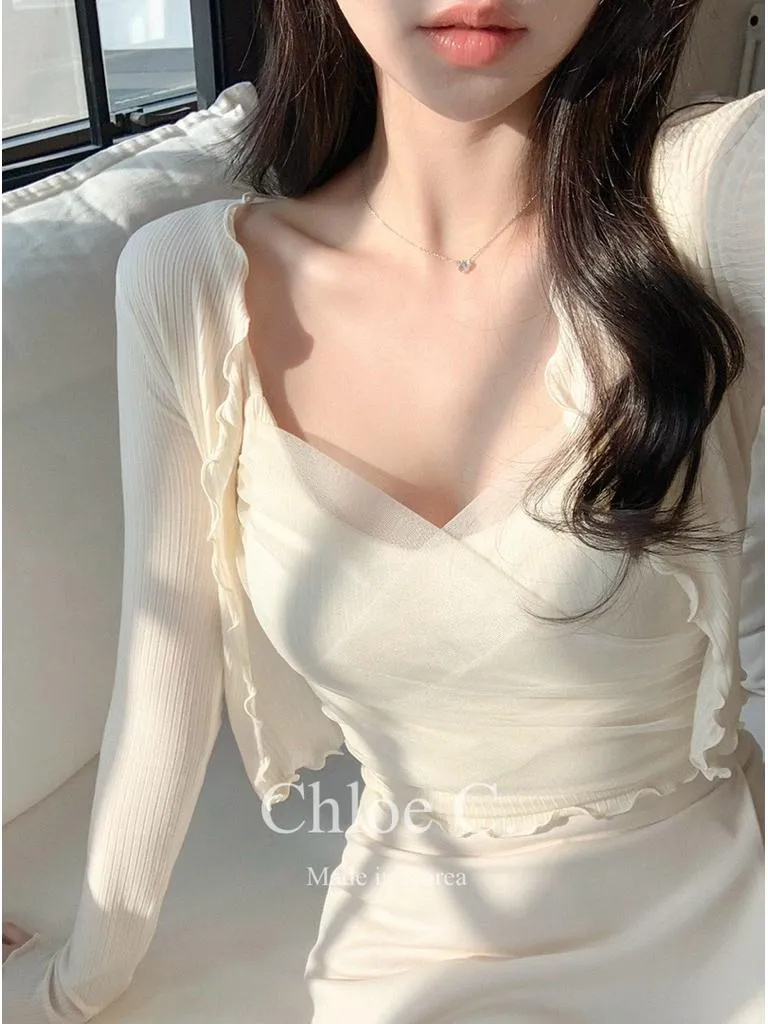 🇰🇷Chloe C. 韓國東大門服飾🇰🇷 正韓交叉拼接薄紗背心外套套裝
