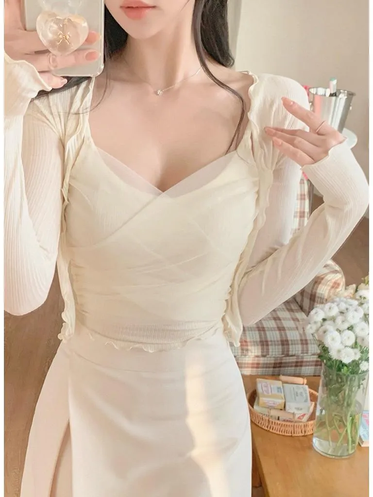 🇰🇷Chloe C. 韓國東大門服飾🇰🇷 正韓交叉拼接薄紗背心外套套裝