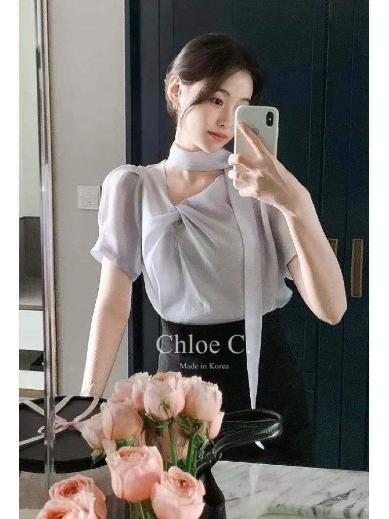 🇰🇷Chloe C. 韓國東大門服飾🇰🇷 正韓公主抓皺領領巾短袖上衣