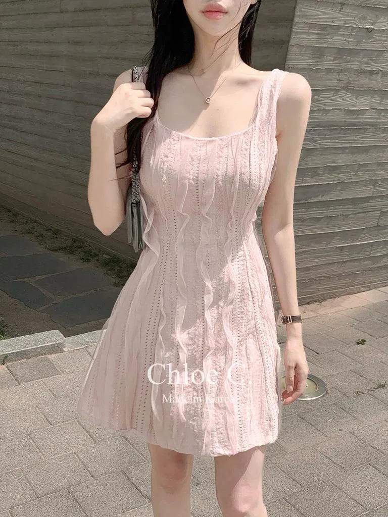 🇰🇷Chloe C. 韓國東大門服飾🇰🇷 正韓波浪紋束腰無袖短洋裝