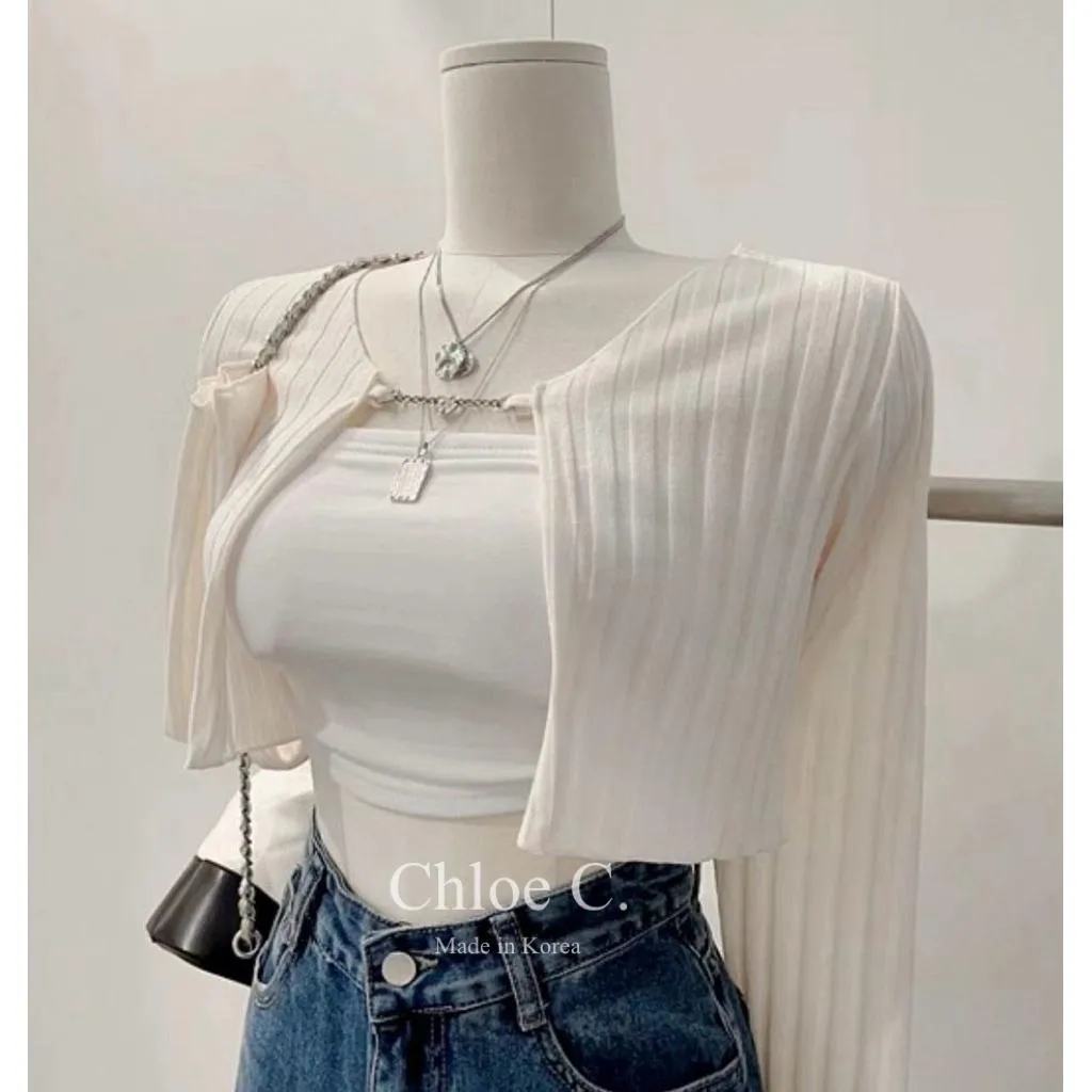 🇰🇷Chloe C. 韓國東大門服飾🇰🇷 正韓直紋胸領鏈條扣短版長袖外套