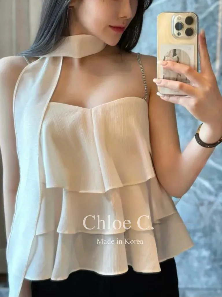 🇰🇷Chloe C. 韓國東大門服飾🇰🇷 正韓公主紗鏈條肩帶繞頸領巾背心