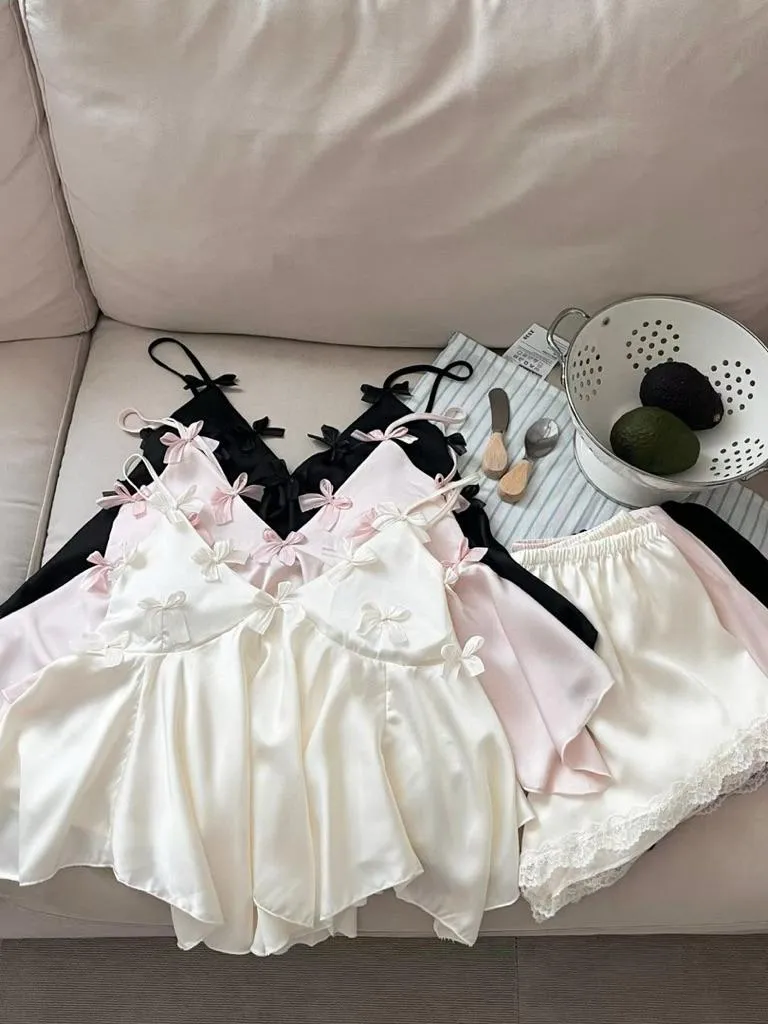 🇰🇷Chloe C. 韓國東大門服飾🇰🇷 正韓冰絲蝴蝶結深V性感兩件式內睡衣