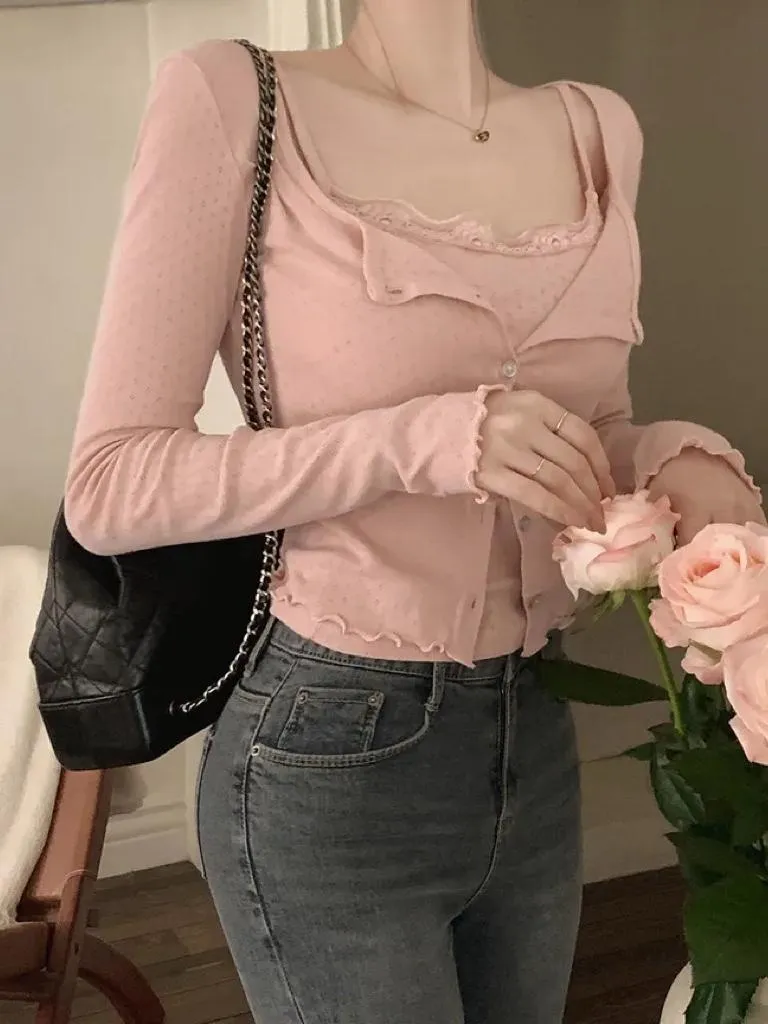 🇰🇷Chloe C. 韓國東大門服飾🇰🇷 正韓蕾絲花邊透氣背心外套套裝