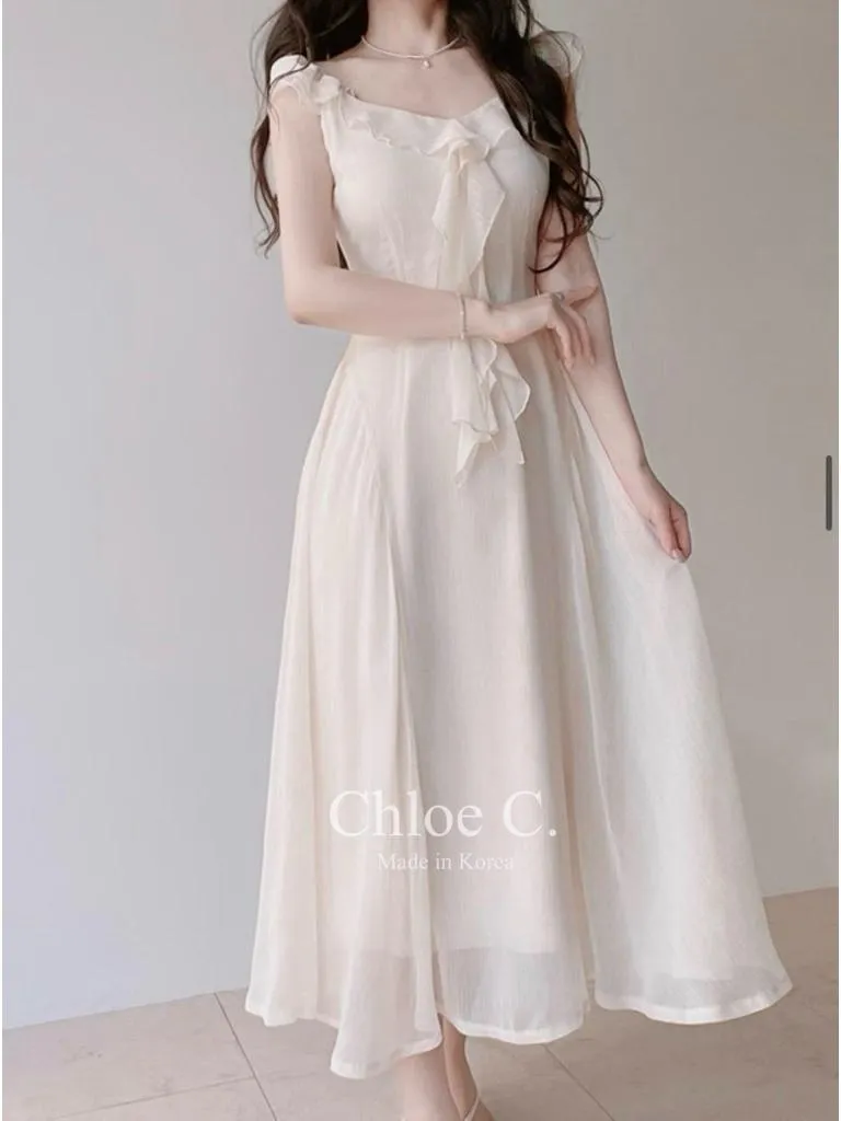 🇰🇷Chloe C. 韓國東大門服飾🇰🇷 正韓浪漫波浪細肩垂墜領長洋裝