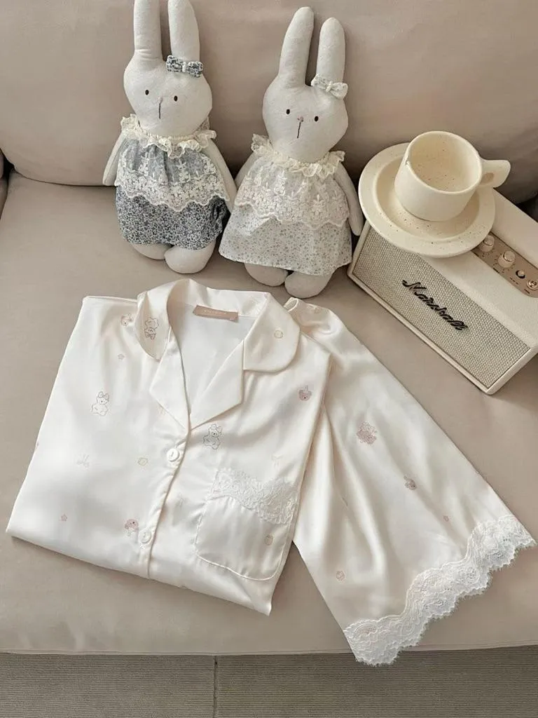 🇰🇷Chloe C. 韓國東大門服飾🇰🇷 正韓冰絲可愛小熊蕾絲邊睡衣套裝