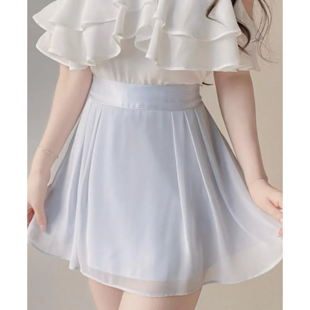 🇰🇷Chloe C. 韓國東大門服飾🇰🇷 正韓冰絲腰薄紗雪紡兩層式短裙