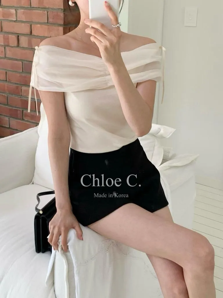 🇰🇷Chloe C. 韓國東大門服飾🇰🇷 正韓一字領反折薄紗上衣