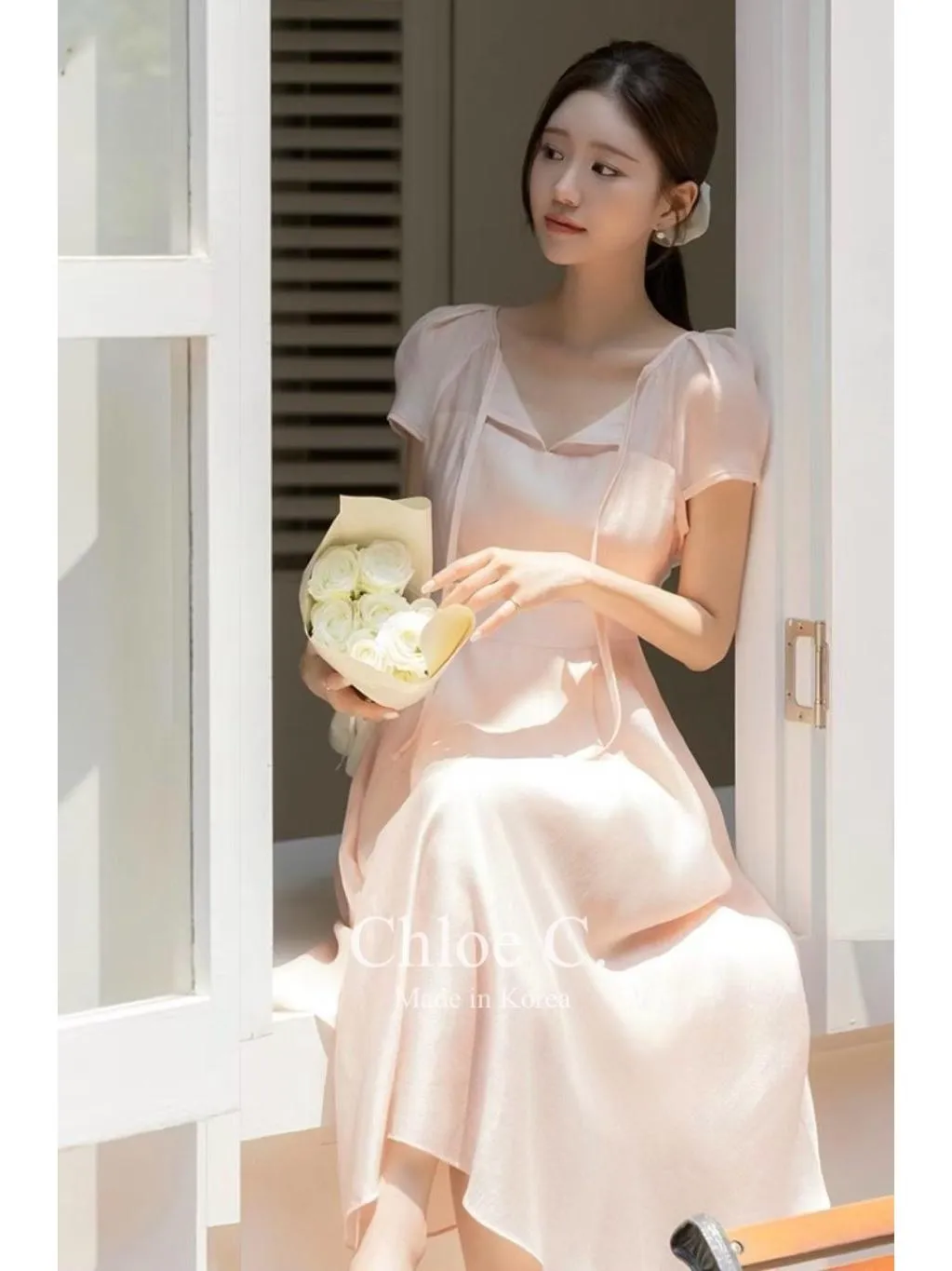 🇰🇷Chloe C. 韓國東大門服飾🇰🇷 正韓開叉領綁帶公主袖洋裝