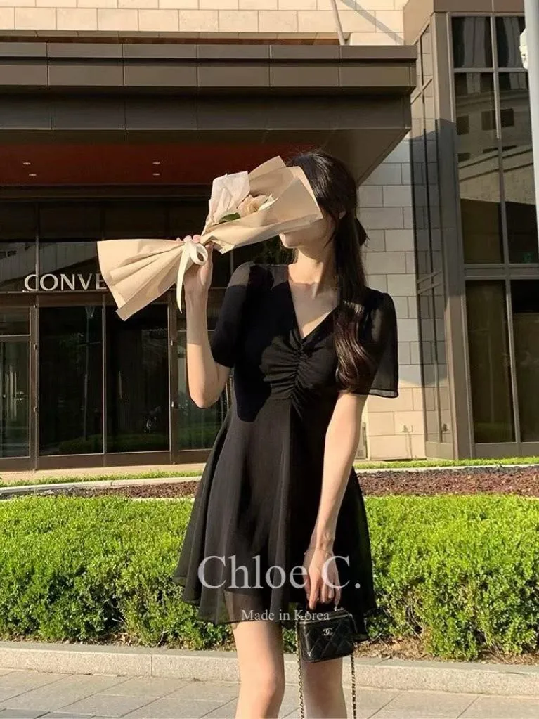 🇰🇷Chloe C. 韓國東大門服飾🇰🇷 正韓V領束胸後綁帶薄紗洋裝