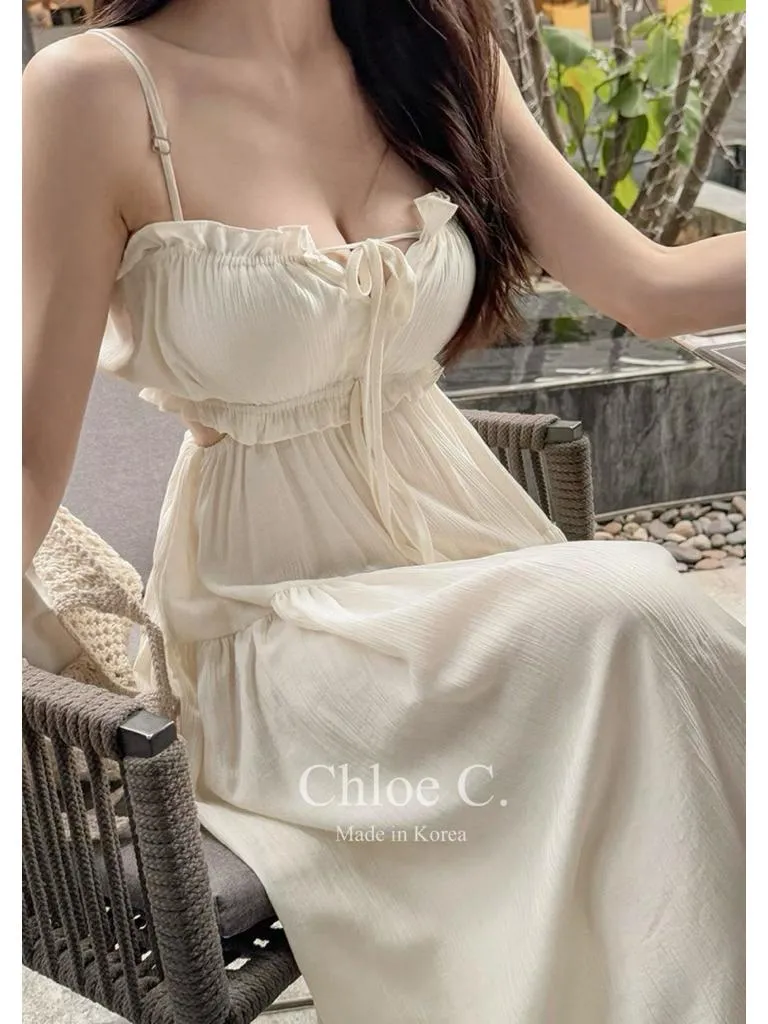 🇰🇷Chloe C. 韓國東大門服飾🇰🇷 正韓木耳邊細肩摸胸綁帶長洋裝