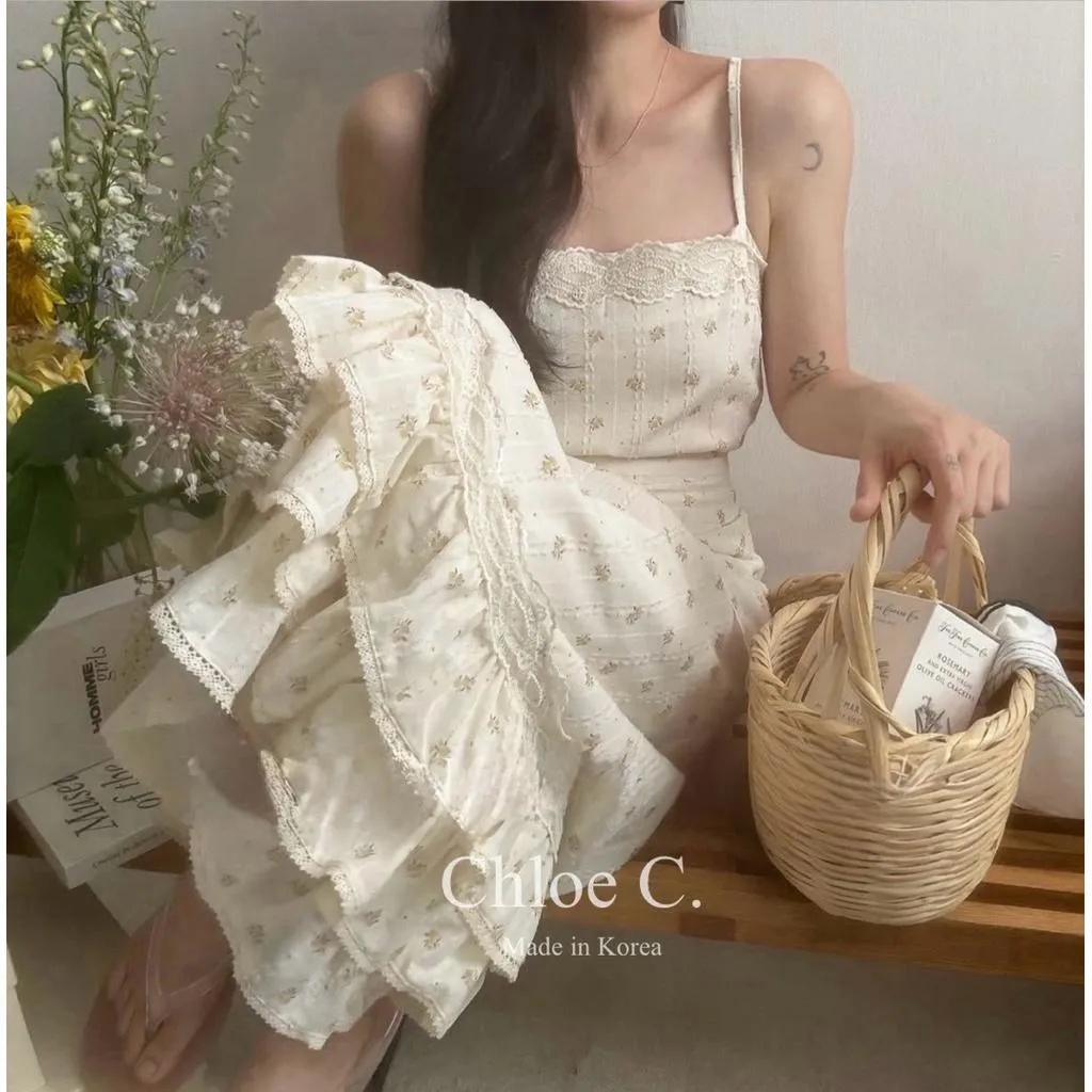 🇰🇷Chloe C. 韓國東大門服飾🇰🇷 正韓法式細肩蕾絲碎花洋裝
