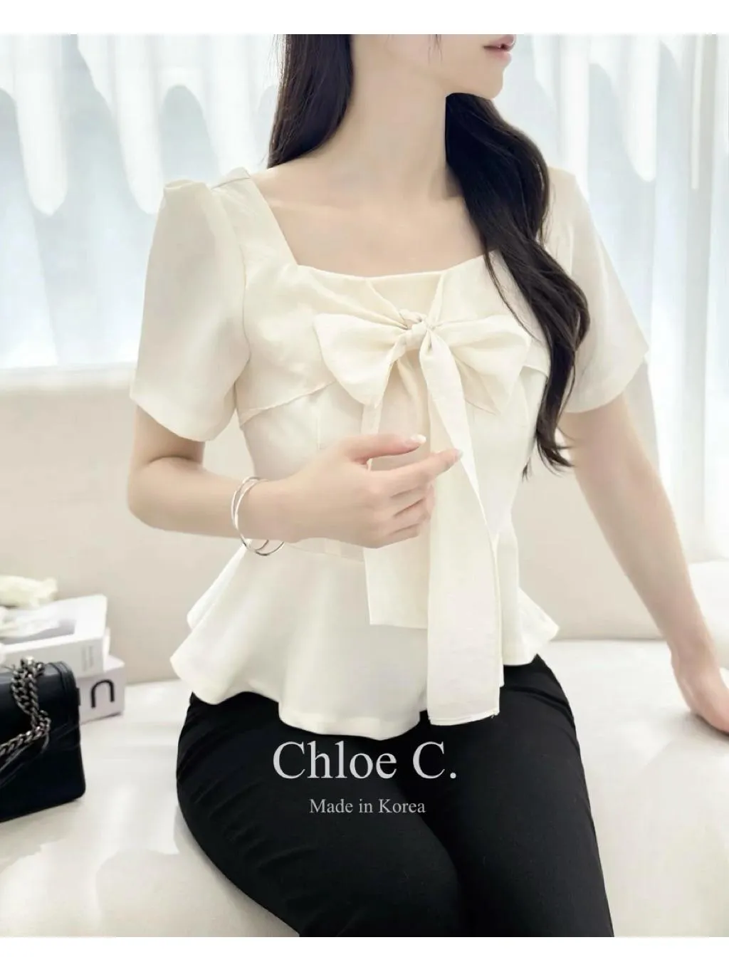 🇰🇷Chloe C. 韓國東大門服飾🇰🇷 正韓方領蝴蝶結魚尾上衣
