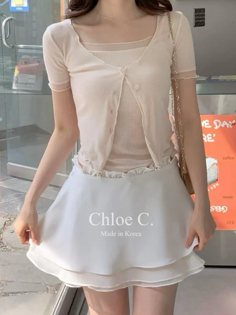 🇰🇷Chloe C. 韓國東大門服飾🇰🇷 正韓延伸領口薄紗背心短袖外套套裝