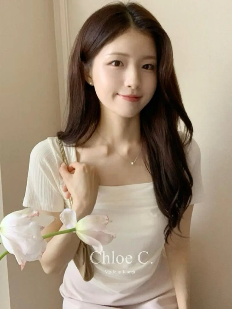 🇰🇷Chloe C. 韓國東大門服飾🇰🇷 正韓拼接薄紗方領短袖上衣