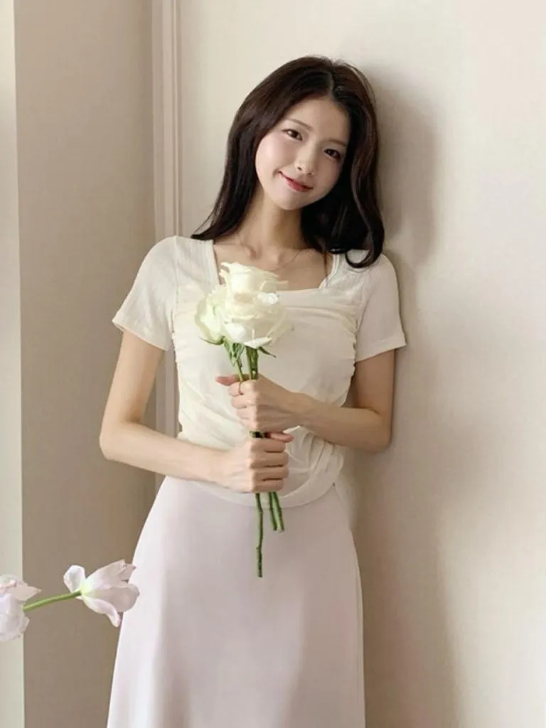 🇰🇷Chloe C. 韓國東大門服飾🇰🇷 正韓拼接薄紗方領短袖上衣