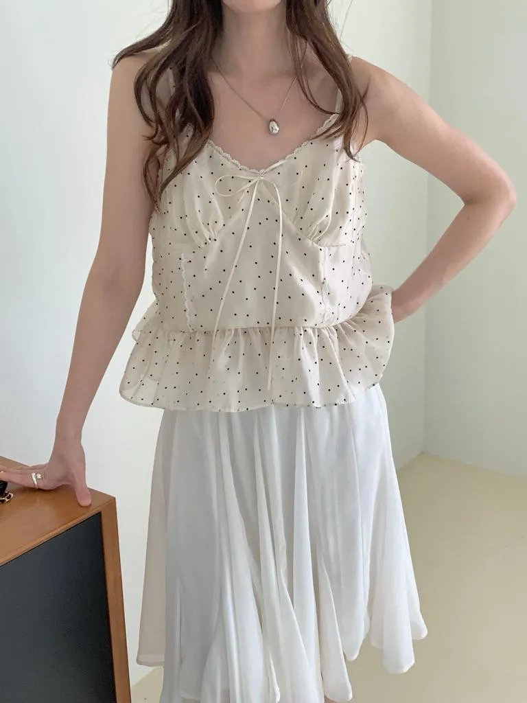 🇰🇷Chloe C. 韓國東大門服飾🇰🇷 正韓法式點點荷葉衣擺細肩上衣
