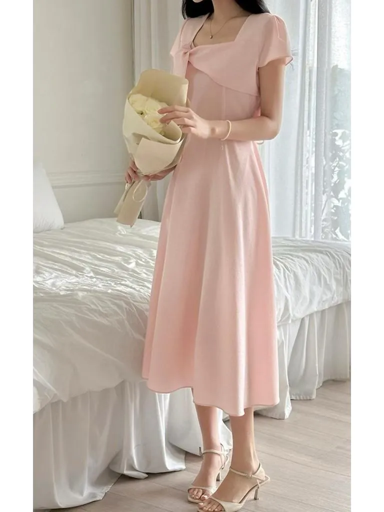 🇰🇷Chloe C. 韓國東大門服飾🇰🇷 正韓立體蝴蝶結綁帶方領短袖洋裝