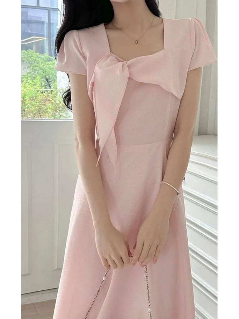 🇰🇷Chloe C. 韓國東大門服飾🇰🇷 正韓立體蝴蝶結綁帶方領短袖洋裝