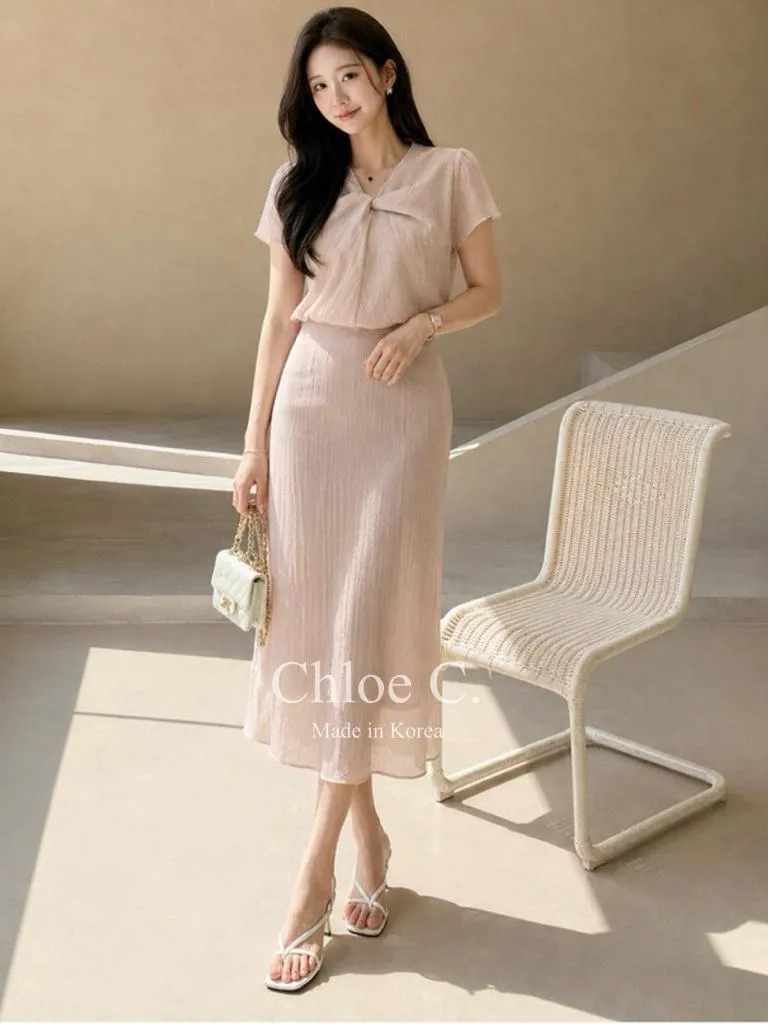 🇰🇷Chloe C. 韓國東大門服飾🇰🇷 正韓抓皺領短袖上衣直筒窄裙套裝