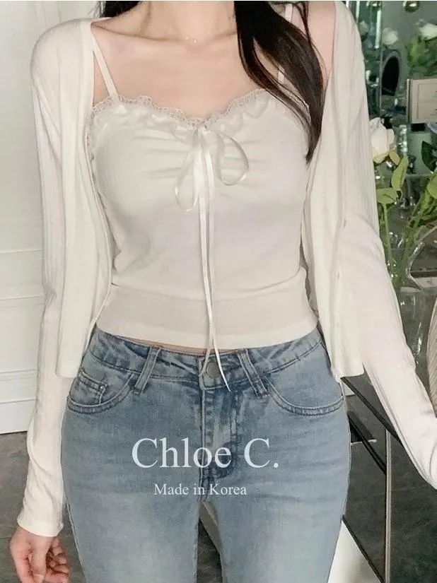 🇰🇷Chloe C. 韓國官網限定代購🇰🇷 正韓蕾絲束胸綁帶細肩背心外套套裝