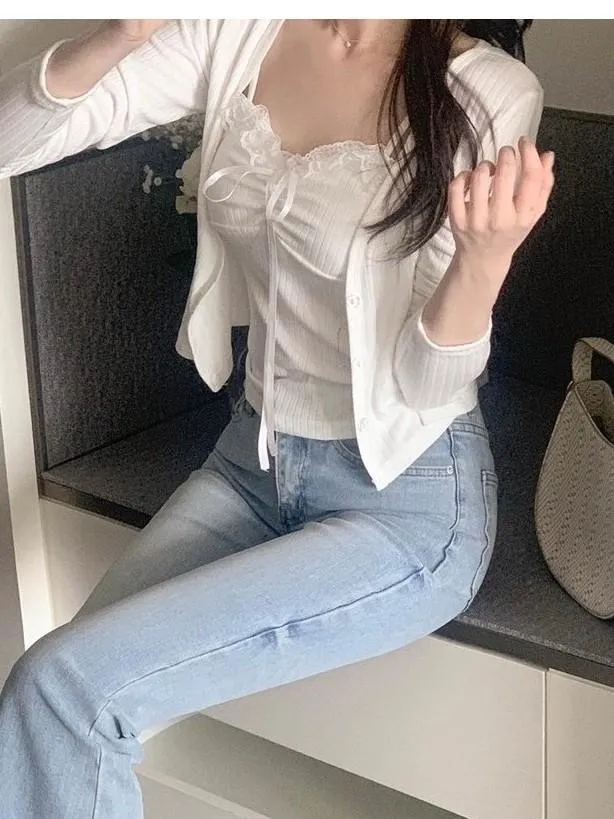 🇰🇷Chloe C. 韓國官網限定代購🇰🇷 正韓蕾絲束胸綁帶細肩背心外套套裝