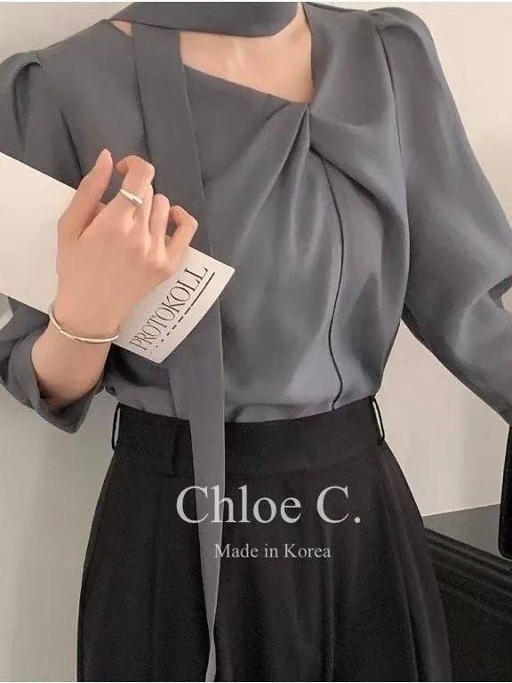 🇰🇷Chloe C. 韓國東大門服飾🇰🇷 正韓公主抓皺領領巾七分袖上衣
