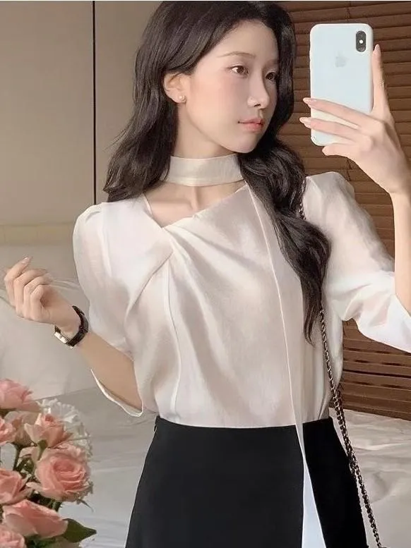 🇰🇷Chloe C. 韓國東大門服飾🇰🇷 正韓公主抓皺領領巾七分袖上衣