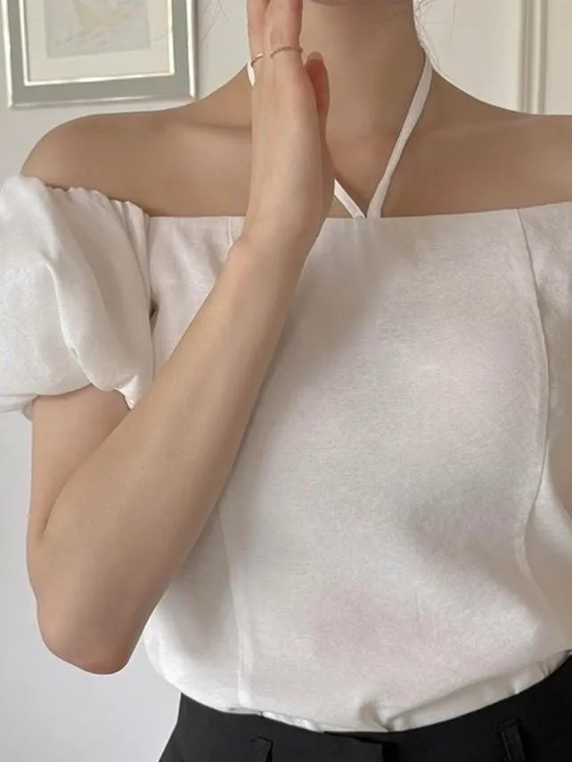 🇰🇷Chloe C. 韓國東大門服飾🇰🇷 正韓公主泡泡袖繞頸綁帶一字領