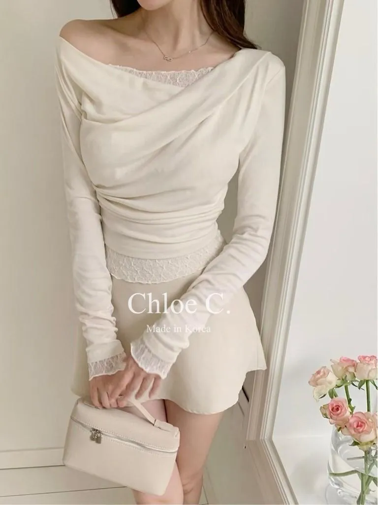 🇰🇷Chloe C. 韓國東大門服飾🇰🇷 正韓蕾絲垂墜領假兩件長袖上衣