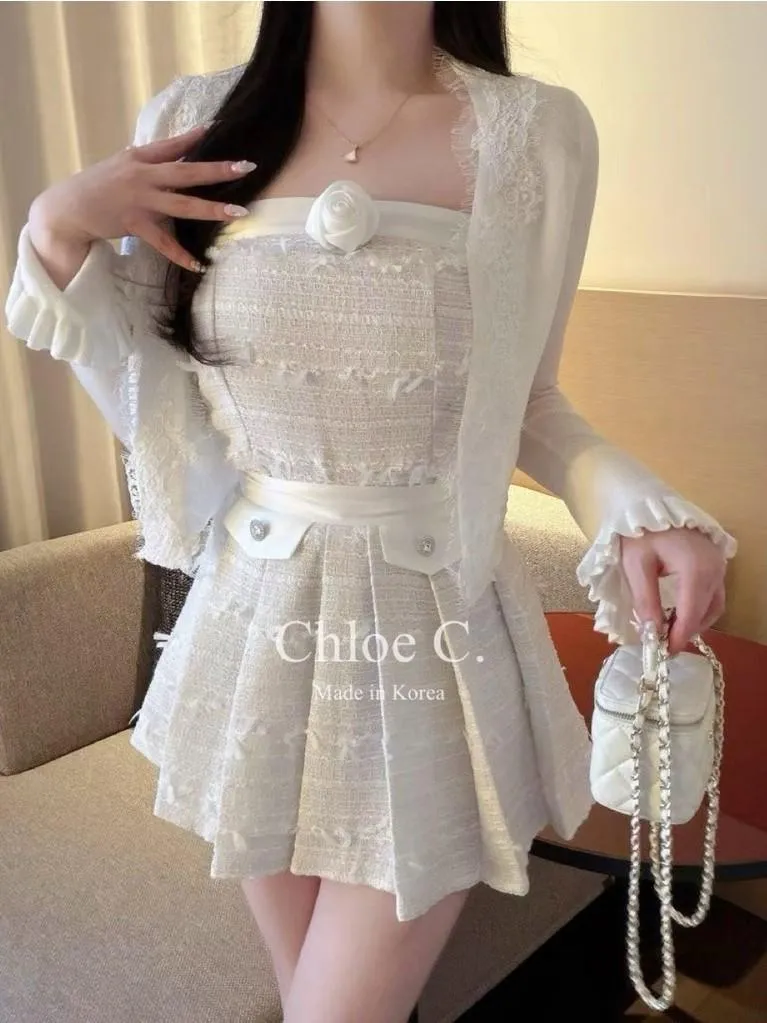 🇰🇷Chloe C. 韓國東大門服飾🇰🇷 正韓小香風玫瑰抹胸衣百褶短裙套裝