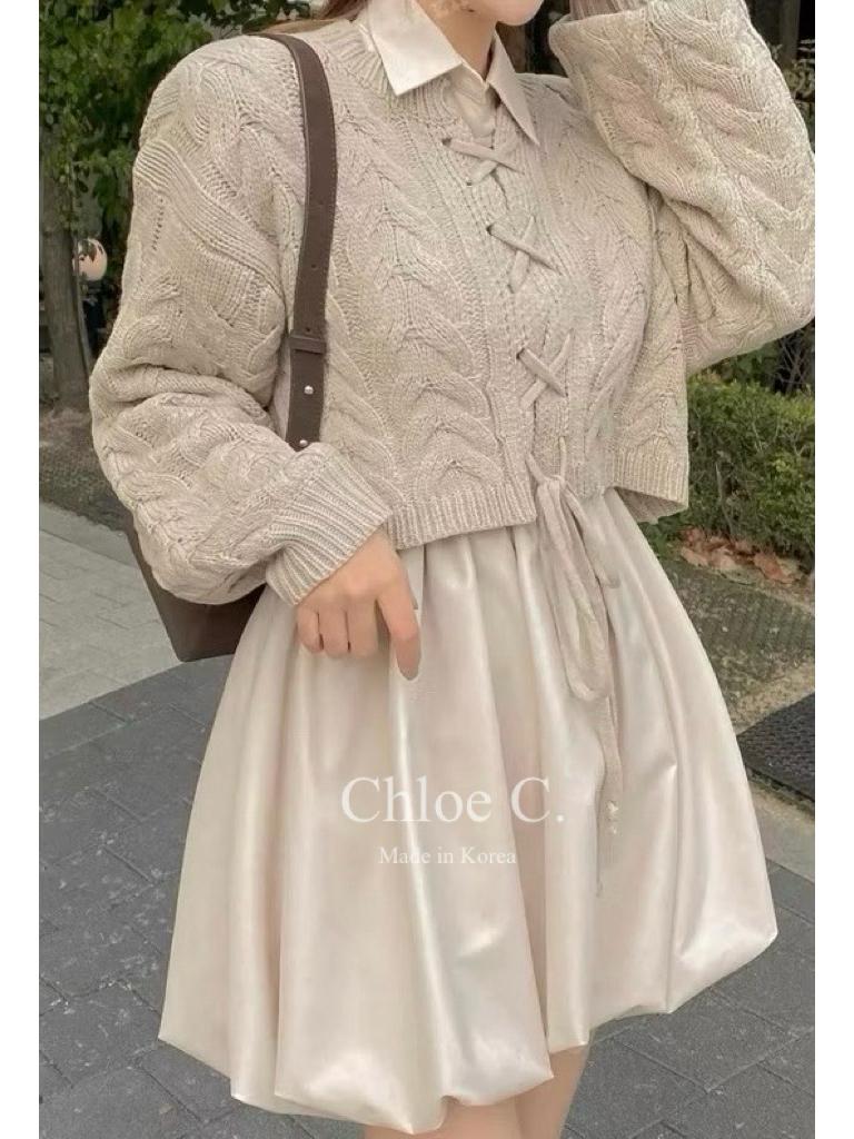 🇰🇷Chloe C. 韓國東大門服飾🇰🇷  ［小個子款］正韓立領公主袖束腰花苞連身短裙