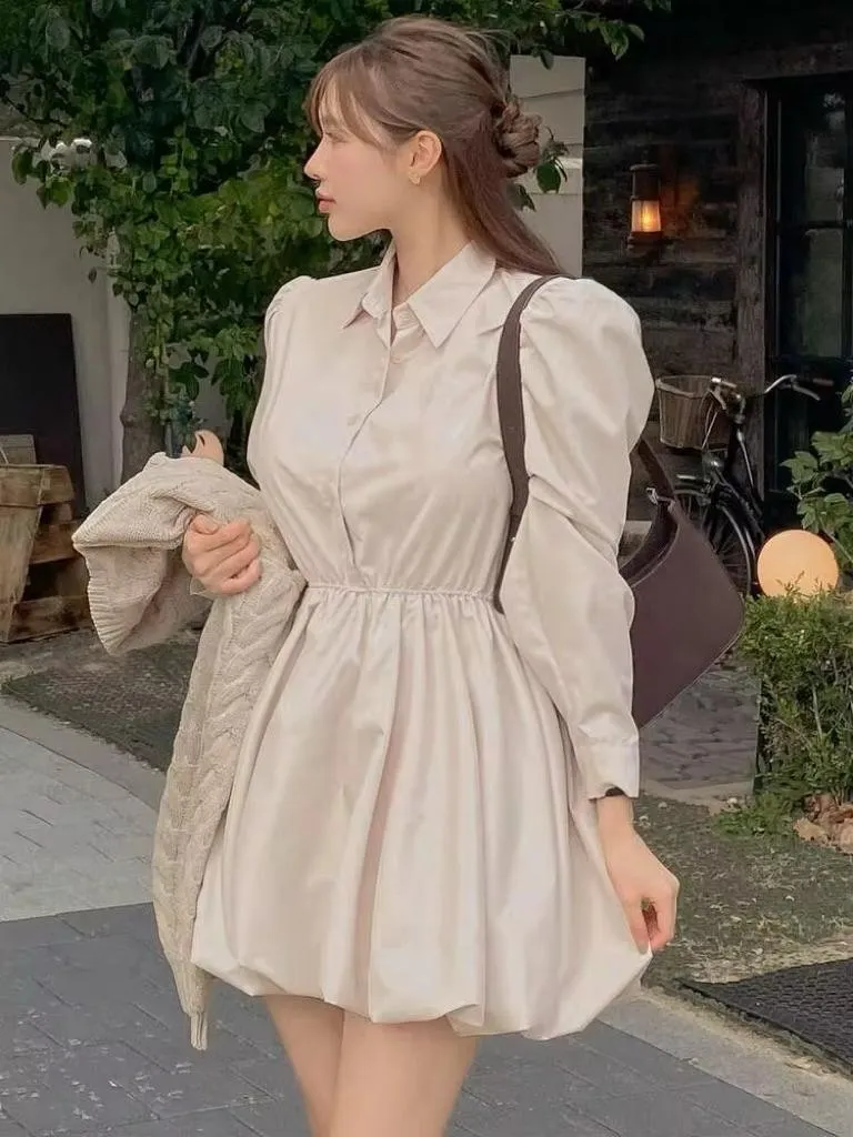 🇰🇷Chloe C. 韓國東大門服飾🇰🇷  ［小個子款］正韓立領公主袖束腰花苞連身短裙