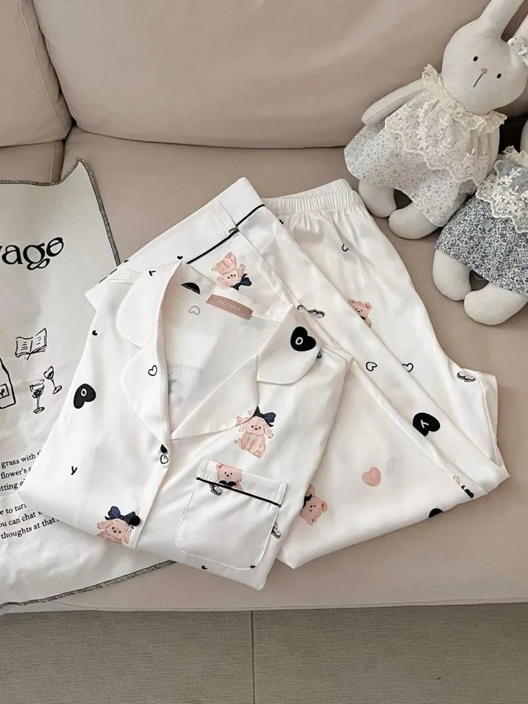 🇰🇷Chloe C. 韓國東大門服飾🇰🇷 正韓冰絲可愛狗狗熊熊長袖睡衣套裝